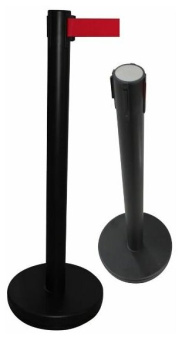 Ленточное ограждение барьер столбик черная стойка с красной лентой 3 метра